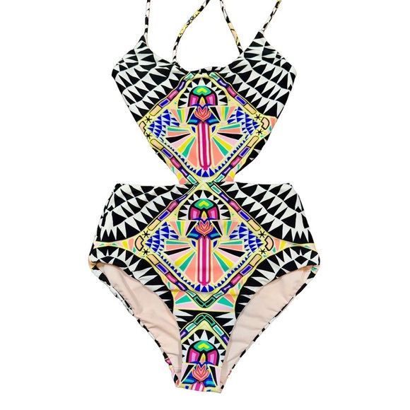 Mara Hoffman Cosmic Fountain Lace Up Cut Out One Piece Swimsuit Bathing Suit - Picture 8 of 15
